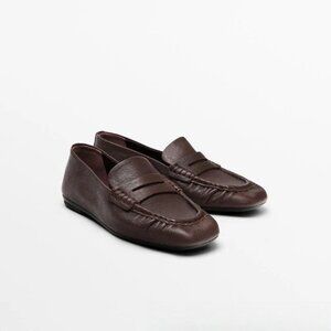 NIB Massimo Dutti Soft Leather Penny Loafers Women's Size 38 7/7.5